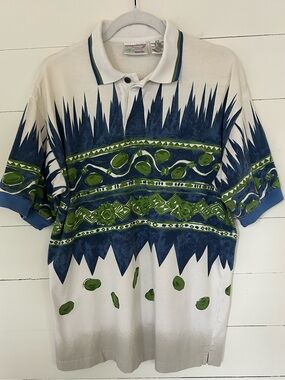 Greg Norman Vintage Short-Sleeve Polo Shirt in Navy & Green, Size Medium.